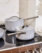 Caraway Nonstick Ceramic Sauce Pan with Lid (3 qt) - Non Toxic, PTFE & PFOA Free - Oven Safe & Compatible with All Stovetops (Gas, Electric & Induction) - Navy