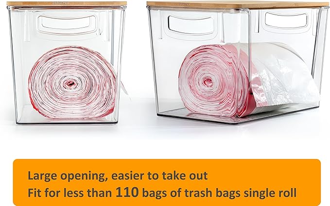 2 Pack Trash Bag Holder Dispenser, Extra Large Garbage Bags Holder, Stackable Trash Bag Holder with Bamboo Top for Laundry Room & Under Sink