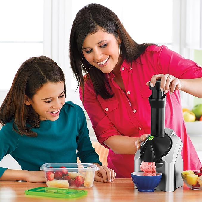 Yonanas Classic Frozen Fruit Soft Serve Maker for Healthy Vegan and Dairy-Free Treats, 200W Silver Machine with 36 Recipes, BPA Free, Easy to Clean, Quick and Simple to Use