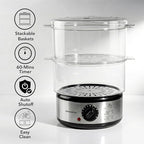 OVENTE 2-Tier Electric Food Steamer, 5 Quart Stainless Steel Stackable Steam Cooker with 400W Power, 60-Minute Timer & Auto Shut-Off, Dishwasher Safe, Healthy Vegetable & Seafood Steamer, Silver FS62S