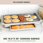 GreenPan Advanced 10.5”x 20” Electric Griddle with Warming Drawer, Healthy Ceramic Nonstick PFAS-Free Coating, Temperature Control, Easy and Versatile Countertop Meals, Dishwasher Safe, Clay