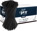 Crystalware, Plastic Stir Straw, Sip Stirrer, For Coffee and Cocktail, 7 1/2 Inches 1000/Box, Black