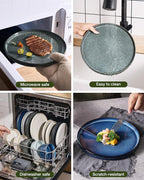 Famiware Star 24-Piece Plates and Bowls Set with Trim, Service for 8 - Stoneware Reactive Glaze Dinnerware, High Edge Ribbed Dishes, Chip & Scratch Resistant, Microwave & Dishwasher Safe, Deep Forest