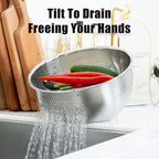 Rice Washer Strainer Bowl, Stainless Steel Quinoa Washing Bowl With Side Drainers Colander for Cleaning Rinsing Fruits, Vegetables, and Beans - Versatile Kitchen Tool