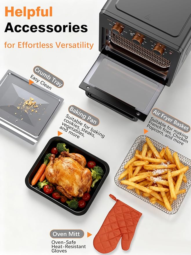OUNIN Air Fryer & Toaster Oven with Steam Infusion, 12L Compact, Countertop Friendly, Fast Preheat with Bake, Convection Bake, Grill, Broil and Warm Options, 60-Minute Timer, Stainless Steel