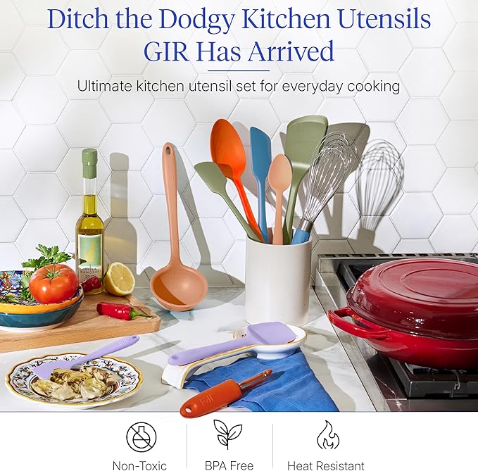 GIR: Get It Right 10-Piece Silicone Ultimate Kitchen Utensil Set – Spatulas, Ladle, Flip, Spoons, Whisk, Peeler & Spoonula – Nonstick, Non-Toxic, Heat-Resistant – Mediterranean