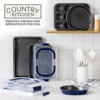 Country Kitchen Baking Pans Set - 10 Piece Non-Stick Cake Pans with Carry Lids for Easy Storage & Travel, Perfect for Parties - Stackable, Navy
