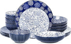 Selamica Dinnerware Sets 16 Piece, Ceramic Plates and Bowls Set, Embossed Dishes Set for 4, Housewarming, Dark Blue