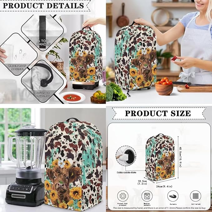 Highland Cow 4 Slice Toaster Blender Slow Cooker Covers Daisies Dust Proof Bag Covers Sunflower Kitchen Accessories Set Splash Resistant Keep Appliance Clean 3 Pieces