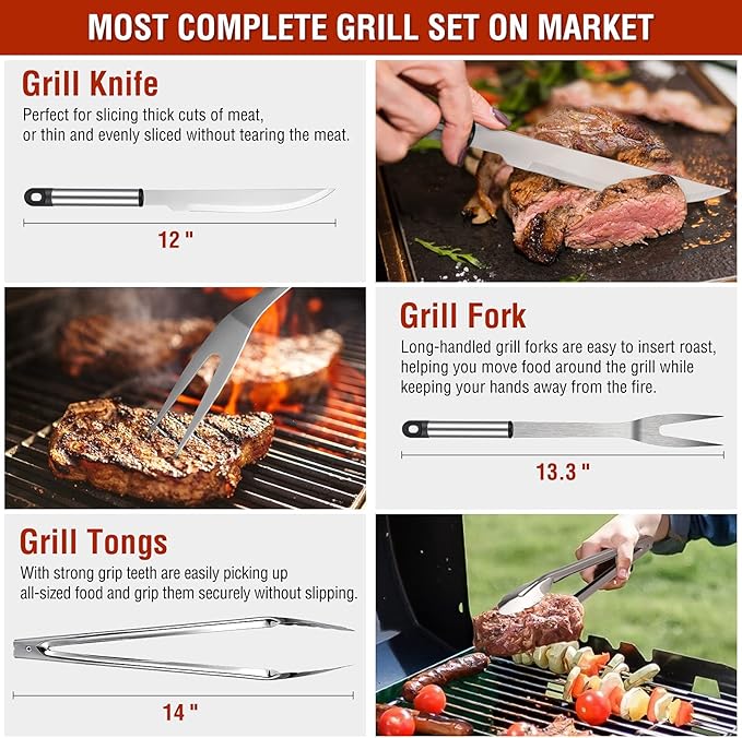 Grill Tools 122PCS Grilling Gifts for Men, for Fathers Day, Christmas, Grill Set BBQ Griddle for Outdoor Grill for Blackstone Weber Traeger Pit Boss Smoker Accessories