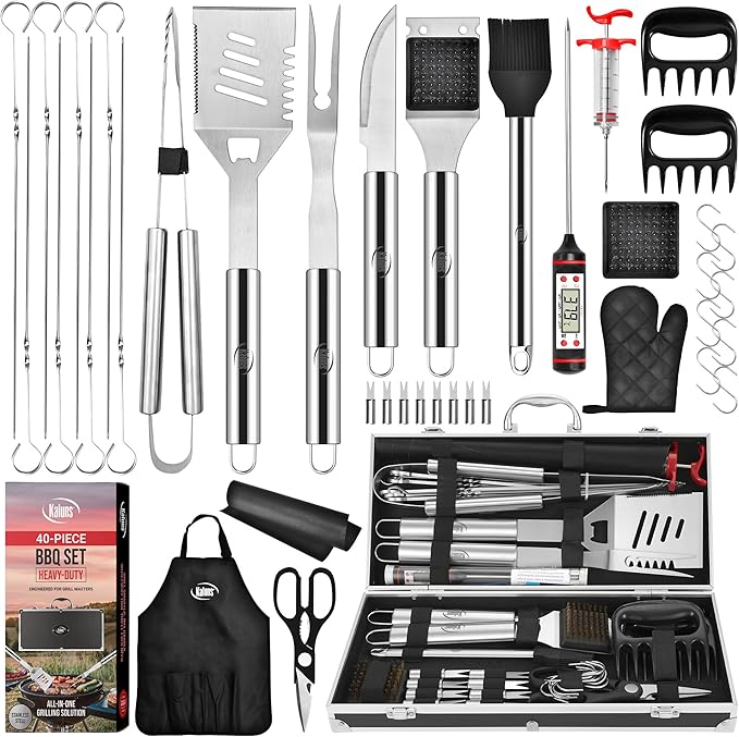 Kaluns BBQ Accessories, Complete Grill Set Dad Gifts for Fathers Day, 40 Pcs Premium Heavy Duty Stainless Steel Barbecue Grill Accessories for Outdoor Grill Gifts for Men