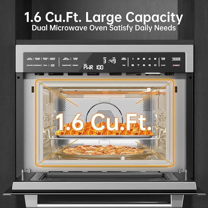 24 Inch Built-in Microwave and Convection Oven Combination, ThermoMate 1.6 Cu. Ft. Wall Oven Microwave Combos, 1000 Watt Power, Sensor Cook, Touch Control LCD Display, Stainless Steel Finish