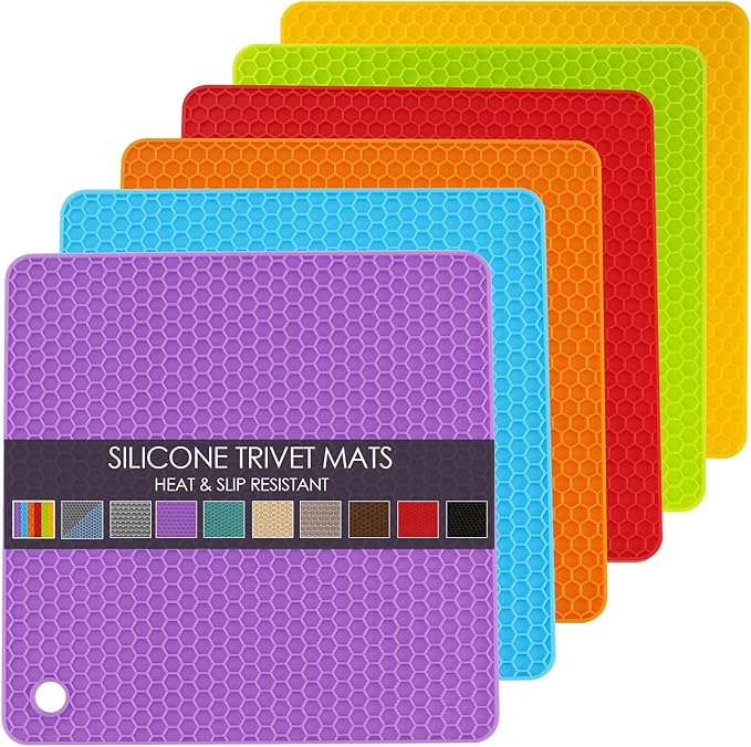6 Pack Silicone Trivet Mat, Silicone Trivets for Hot Pots and Pans, Multipurpose Non-Slip & Heat Resistant Silicone Hot Pad for Kitchen Counter