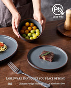 Famiware Mercury Plates and Bowls Sets, 18 Pieces Stoneware Dinnerware Sets, Dishes Set for 6, Microwave and Dishwasher Safe, Charcoal