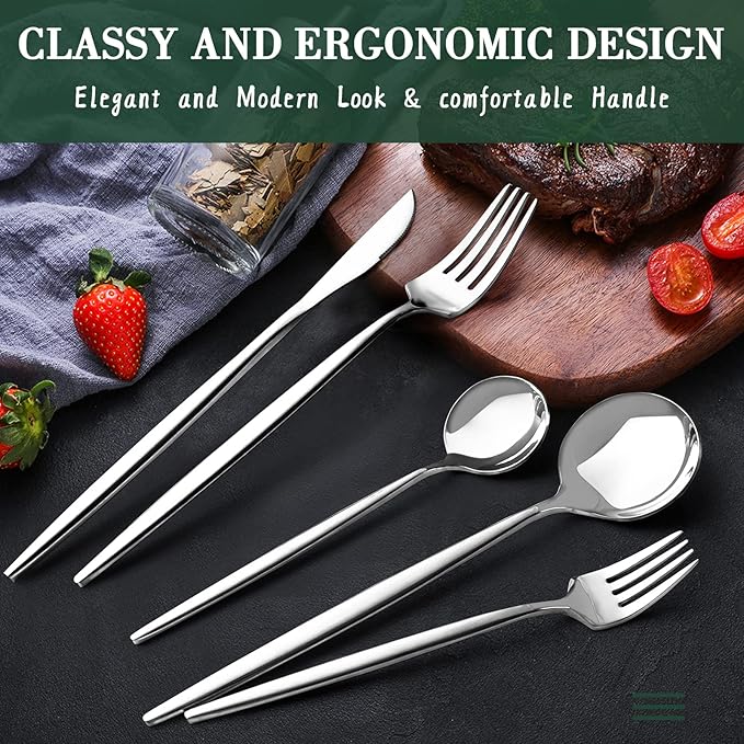40-Piece Silverware Set for 8, CEKEE Stainless Steel Flatware Cutlery Set Included Knife Spoon and Fork, Kitchen Utensils Set for Home Hotel Wedding Restaurant - Mirror Polished & Dishwasher Safe