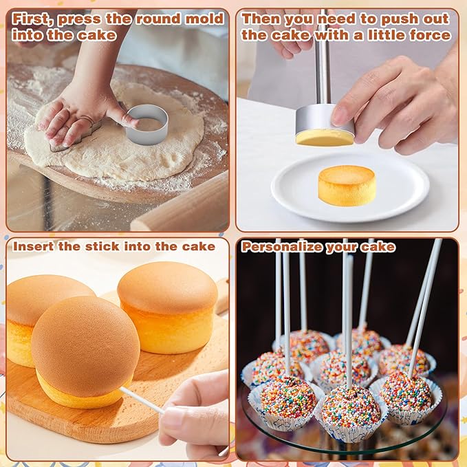 Cake Stick Mold Kit, Round Stick Cutter & Push Rod Cake Stick Maker, Mold Tool Supplies Kit Kitchen Baking Accessories Suitable for Bakery or Home Use to Make Lovely Desserts