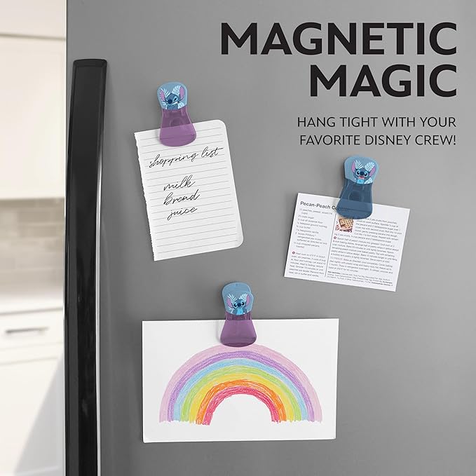 Disney Magnetic Chip Clips – Set of 6 Bag Clips for Food Storage - Mickey, Minnie, Lilo & Stitch, Winnie The Pooh – Durable Airtight Bag Chip Clips for Pantry & Fridge Use