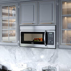 KoolMore 1.6 Cu. Ft. Over the Range Microwave Oven with Oven Lamp and 300CFM Recirculation Vent Hood Function, Auto Cook Menus, Reheat Function, 10 Power Levels, Timer, and Weight Defrost (KM-MOT-1SS)