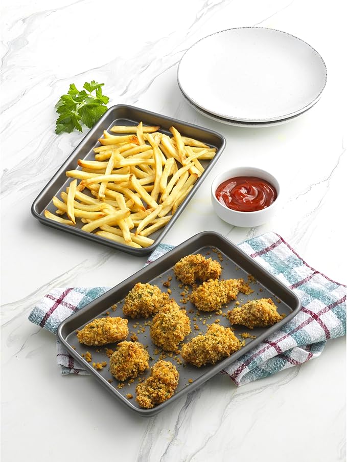 GoodCook Everyday Set of 2 Nonstick Steel 9" x 6.2" Toaster Oven Mini Baking Sheets, Gray