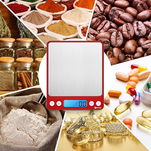 Digital Kitchen Scale, 3000g Pocket Cooking Scale with 0.1g Accuracy, Mini Food Scale, Pro Electronic Jewelry Scale with Back-Lit LCD Display, Tare & PCS Functions (Red, Batteries Included)