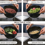 Metal Colander 5 Quart Powder Coated Self-draining Metal Strainer with Base,Kitchen Pasta Fruit Vegetable Basket with Double Handles (Light Black)