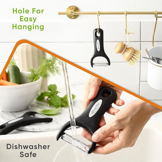 Spring Chef Stainless Steel Vegetable Y Peeler for Kitchen, Dishwasher Safe Potato Peelers with Ultra Sharp Blades & Soft Grip Handle, Perfect for Apple, Carrot, Cucumber, Veggie - Set of 2 - Black