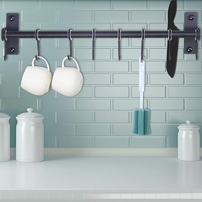 Dseap Pot Rack - Pots and Pans Hanging Rack Rail with 8 Hooks, Double Bars, Pot Hangers for Kitchen, Wall Mounted, Black, Pack of 2