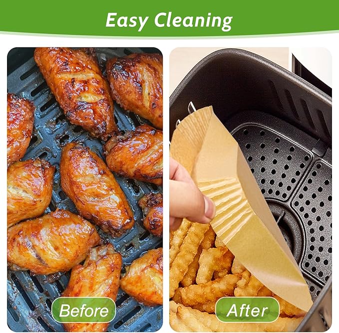 360 Pcs 8.7" x 5.5" Unbleached Heavy Duty Air Fryer Paper Liners Disposable, Non-Stick & Non-Leak Parchment Paper Liners for Airfryer Basket, Deep Fryer Parts & Accessories