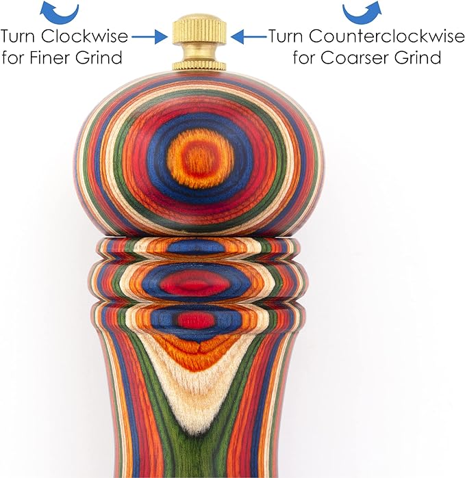 Baltique Marrakesh Pepper Grinder – 8 Inch Colorful Wooden Pepper Mill with Adjustable Stainless Steel Grinding Mechanism – Manual Wood Pepper Grinder for Kitchen or Table Use