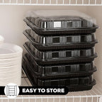 25 Pack Catering Trays with Lids – 13" Serving Tray with Lid, Heavy Duty Recyclable Plastic Party Platters for Catering, Buffet, Picnics & Events – Food Trays with Clear Lid (13.39 × 9.84 × 2.95 inch)