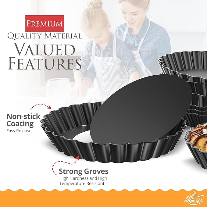 4 Inch Round Tart Pan 8 Pieces, False Bottom Pie Pan, Deep Fluted Tart and Quiche Pan with Removable Bottom - Non-Stick Tart Pan
