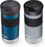 Contigo Byron 2.0 Snapseal Insulated Stainless Steel Travel Mug with Grip 2-pack, 16oz, Blueberry Satin & Gold Morel