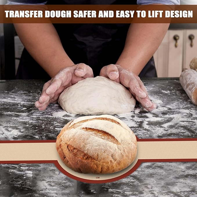 Silicone Bread Sling for Dutch Oven, Non-Stick & Easy to Clean Bread Baking Mat Set, 2 Pcs Reusable Bread Sling with Long Handle to Transfer Sourdough (Red, 2PCS Round)