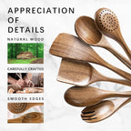 Wooden Spoons for Cooking, Nonstick Cooking Utensil Set with 6 Piece Acacia Wooden Spatulas and Spoons for Cooking, Terrific for Everyday Kitchen Tasks