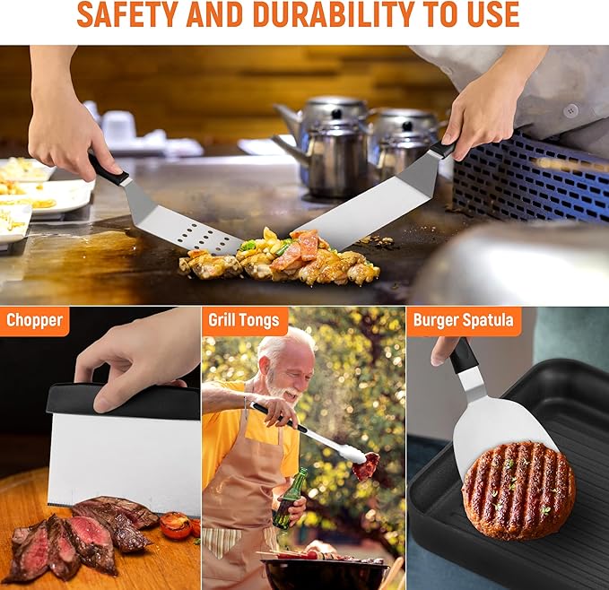 Griddle Accessries Kit, 20Pcs Stainless Steel Metal Spatula Set, Grill BBQ Spatula Utensils Set with Storage Bag, Professional Grill Spatula Set for Men Women Outdoor BBQ & Camping