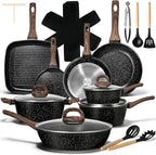 EWFEN 25 Pcs Pots and Pans Set, Nonstick Ceramic Cookware Sets, Healthy Non-Toxic, Large Capacity, Induction Compatible, Cooking Set with Frying Pans & Saucepans, PFAS/PTFE/PFOA Free, Classic Black