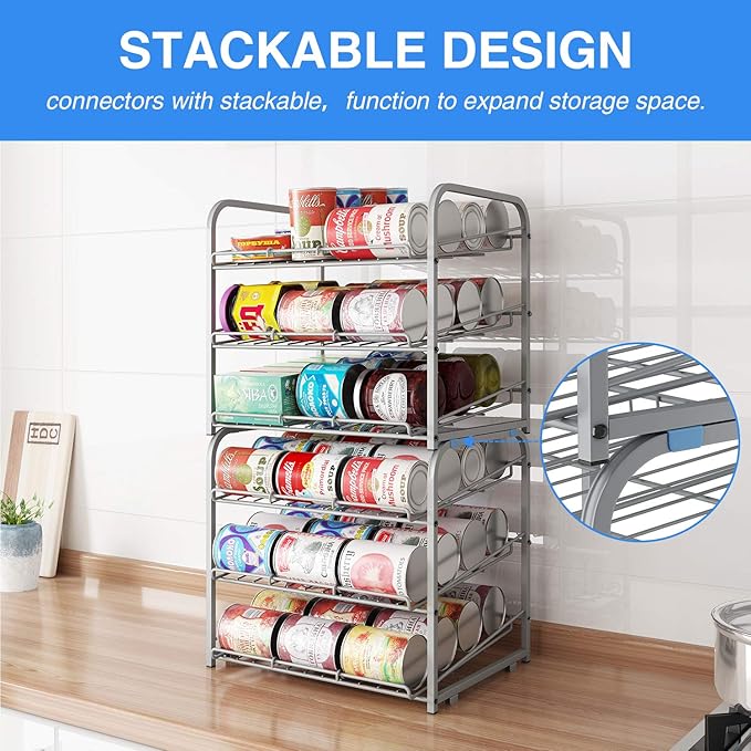 AIYAKA Can Rack Organizer, 3 Tier Stackable Can Storage Dispenser,for Food Storage, Kitchen Cabinets or Pantry, Storage for 36 Cans, Silver