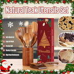 Mooues Wooden Spoons for Cooking, Wooden Utensils for Cooking Natural Teak Wooden Kitchen Utensils Set Comfort Grip(9 PCS Xmas Gift)