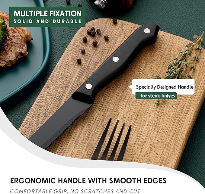 Hiware 48-Piece Matte Black Silverware Set with Steak Knives, Black Flatware Set for 8, Stainless Steel Tableware Cutlery Set, Utensil Sets for Kitchen