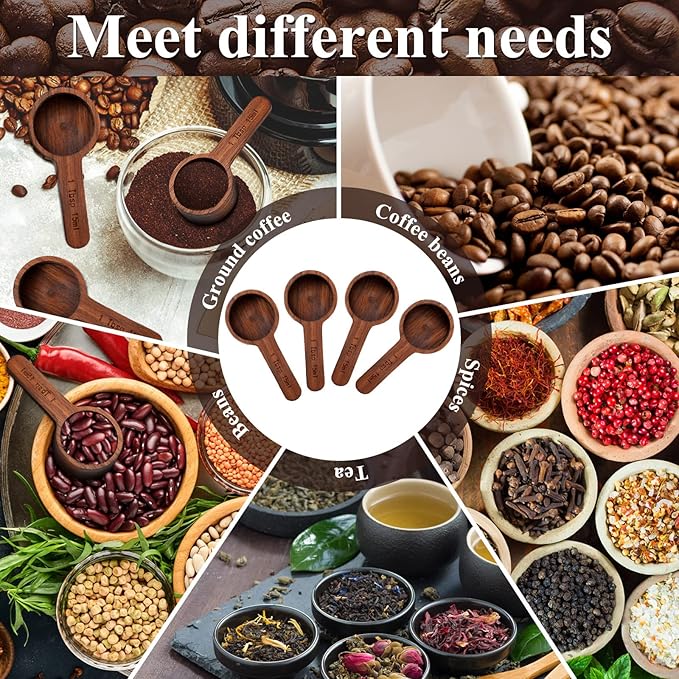 Skyley 4 Pcs Coffee Wooden Scoop for Canisters Jars 15ml 1 Tablespoon Small Coffee Scoop for Ground Caf Walnut Wood Measuring Spoons Home Kitchen Accessories for Beans, Tea, Sugar, Bath Salt