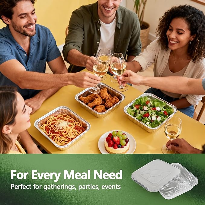 Thickened 50 Pack Heavy Duty Aluminum Pans with Lids, 8x8 Square Disposable Aluminum Baking Pans, Small Foil Pans with lids for Cooking, Meal Prep, Catering, Events, Carton Packaging