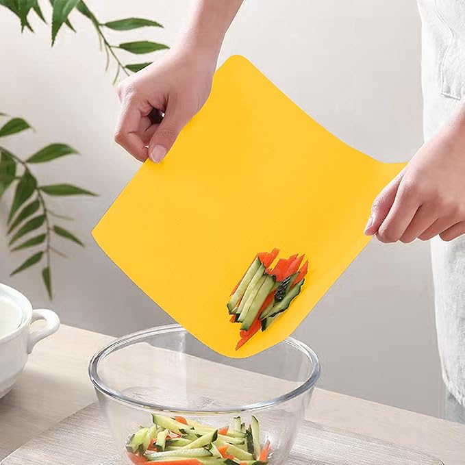 WK Flexible Plastic Cutting Boards for Kitchen Set of 3, Non slip Cutting Mats, Colorful Thin Cutting Sheets for Meat, BPA Free, Dishwasher Safe