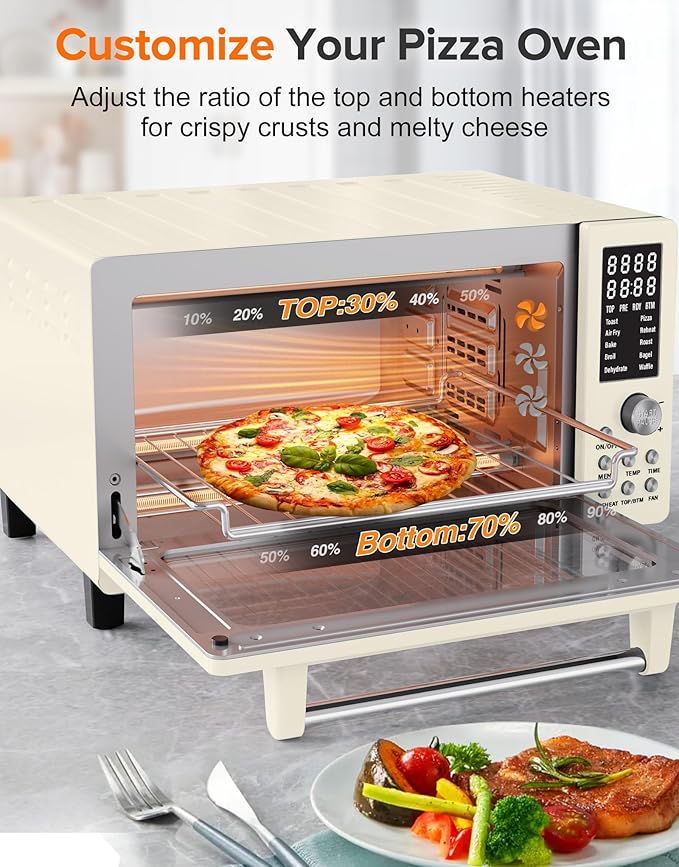 Nuwave Bravo Pro Smart Air Fryer Toaster Oven Combo, Airfryer Convection Oven Countertop, 10-in-1 Functions with Quicker & Even Crisp Technology, 1800W, 50-450°F, PFAS-Free, 21QT, Vanilla Cream