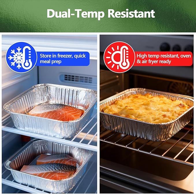 Thickened 50 Pack Heavy Duty Aluminum Pans, 8x8 Small Disposable Aluminum Baking Pans, Square Tin Foil Roasting Tray for Cooking, Meal Prep, Catering, Events, Carton Packaging