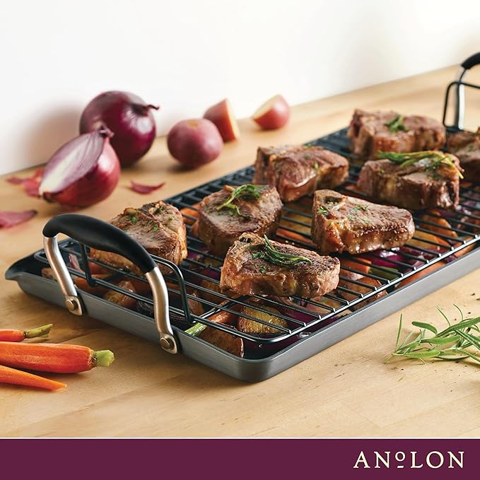 Anolon Advanced Home Hard Anodized Nonstick Double Burner Griddle, 10 Inch x 18 Inch, Onyx