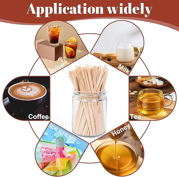 ANTETOK Wooden Coffee Stirrers - Coffee Stir Sticks 5.5 Inch,800pcs Disposable Swizzle Sticks,Swizzle Drink Sticks for Coffee,Tea,Cocktail and Hot Chocolate
