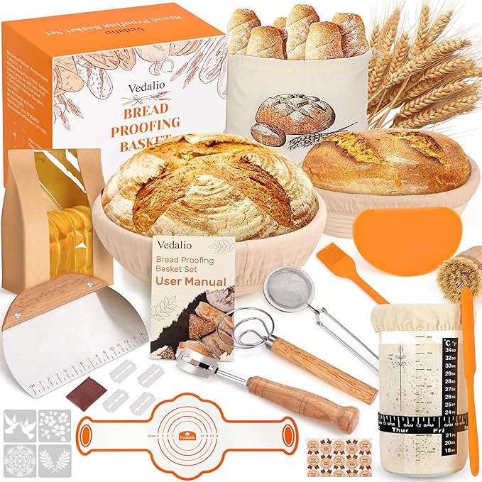 Sourdough Bread Baking Supplies, Sourdough Starter Kit, Bread Proofing Basket, Bread Making Tools Kit, Sour Dough Kit Tools, Sourdough Proofing Basket, Sourdough Kit Gifts for Bakers Women Wife Mom