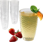 Kate Aspen Clear Hammered Acrylic Cups - Plastic Drinking Glasses Set of 8, 23 oz, Plastic Tumblers Dishwasher Safe, Shatterproof Cups Reusable for Water, Lemonade, Cocktails