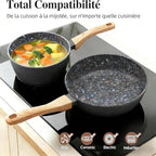 3-Piece Nonstick Cookware Set, 8.5 Inch Frying Pan & 2 Pots with Lids | PFAS & PFOA Free Non-Toxic Coating | Induction Compatible, Dishwasher Safe | Pots and Pans Set for Beginner Kitchen