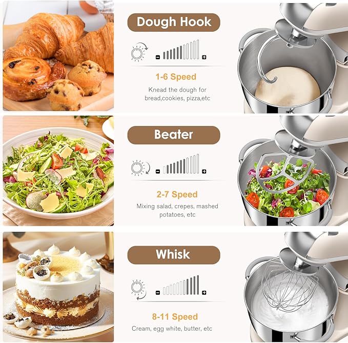 7.4QT Household Stand Mixer 800W with CSA Certified and Aluminum Die Casting, Kitchen Electric Mixer Metal Food Mixer with Stainless Steel 7L Bowl, Dough Hook, Whisk and Beater